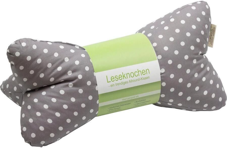 Herbalind Nekkussen Leesbeen grijs gedessineerd nek kussen hoofdkussen met stippen in 40x18 cm - Foto 5