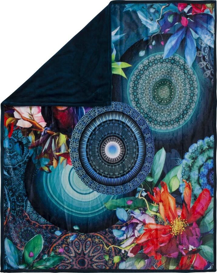 Hip Plaid Cailani Zeer zacht knuffeldeken 130x160 cm omkeerbaar mandala donkerblauw - Foto 2