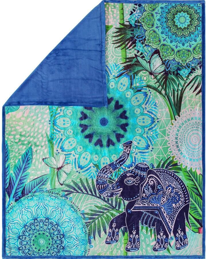 Hip Plaid Isara Zacht knuffeldeken 130x160 cm omkeerbaar mandala olifant blauw - Foto 3