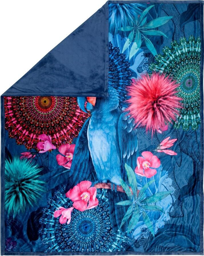Hip Plaid Ofelia Zacht knuffeldeken 130x160 cm omkeerbaar mandala papegaai blauw - Foto 3