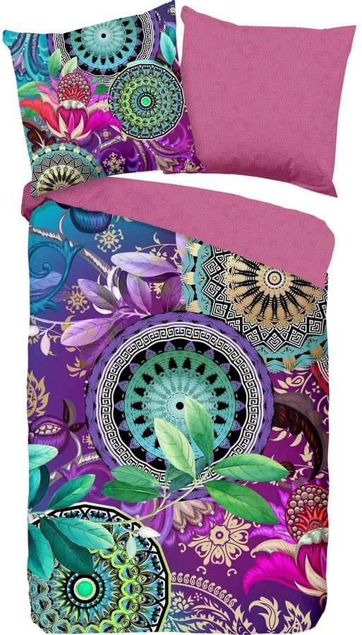 Hip Tweezijdig te gebruiken overtrekset Axelle Mako-satijn 135x200 Rits Omkeerbaar Mandala Kleurrijk Paars - Foto 3