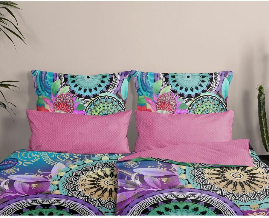Hip Tweezijdig te gebruiken overtrekset Axelle Mako-satijn 135x200 Rits Omkeerbaar Mandala Kleurrijk Paars - Foto 2