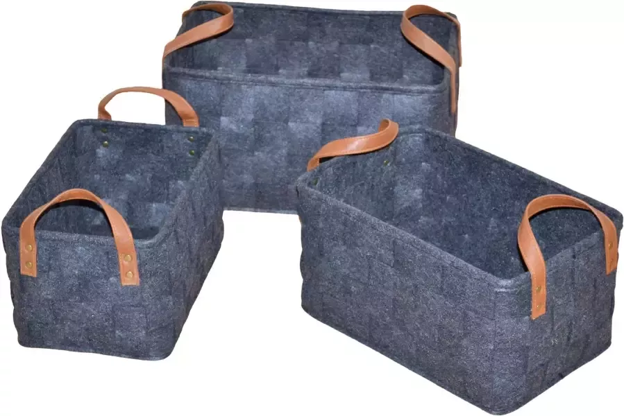 HOFMANN LIVING AND MORE Organizer in vilt-look met handvatten van imitatieleer (set 3-delig) - Foto 2