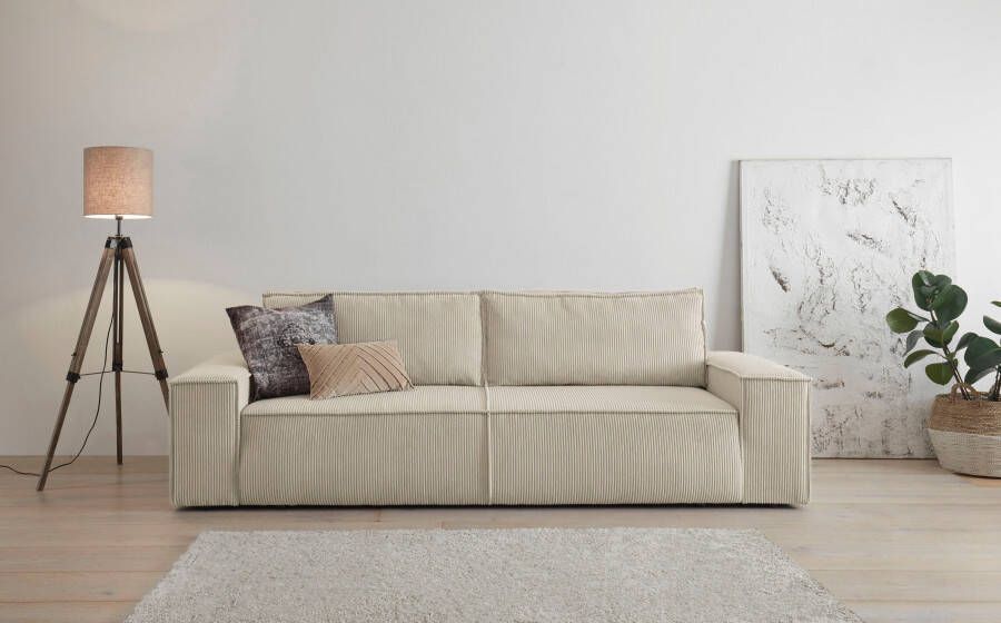 Home affaire 3-zitsbank SHERWOOD slaapbank (257 cm) ribfluweel velours vintage lederlook