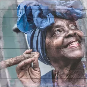 Home affaire Artprint op hout Havanna Lady met hoofddoek 40 40 cm