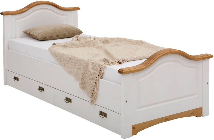 Home affaire Massief houten ledikant Konrad opbergbank messing handgrepen rustieke landelijke stijl - Foto 3