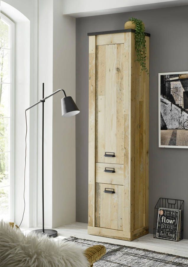 Home affaire Bergkast Sherwood in moderne houtlook met metalen apothekers handgrepen hoogte 201 cm