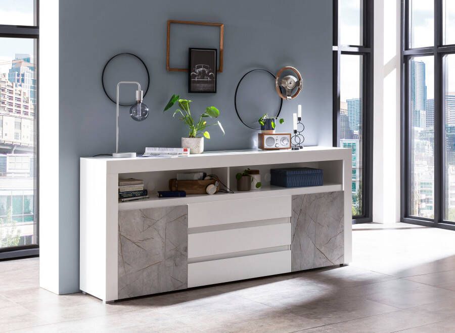 Home affaire Dressoir Stone Marble met een chique marmer-look decor breedte 200 cm
