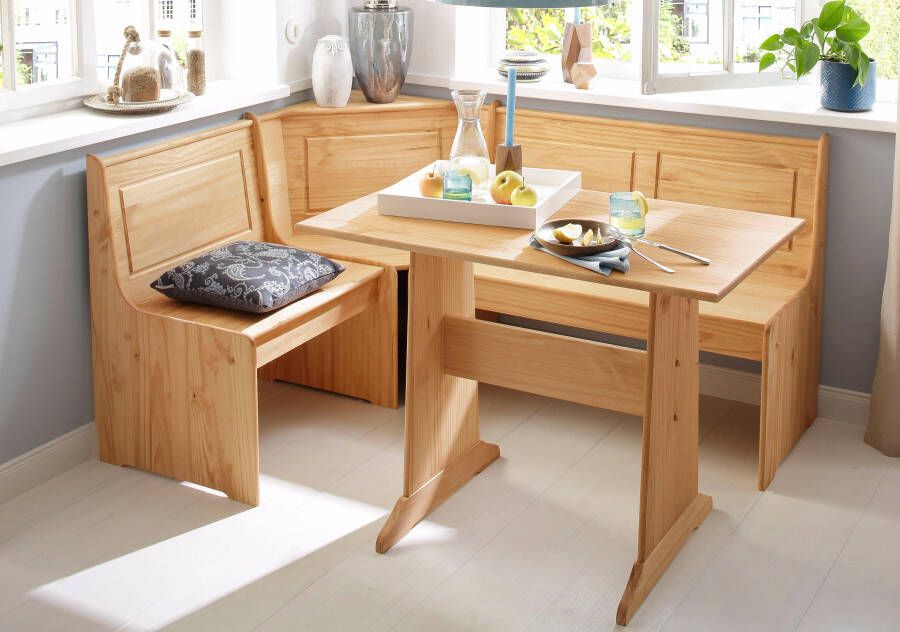 Home affaire Eethoek Sascha met tafel en kist-hoekbank massief hout (2-delig)