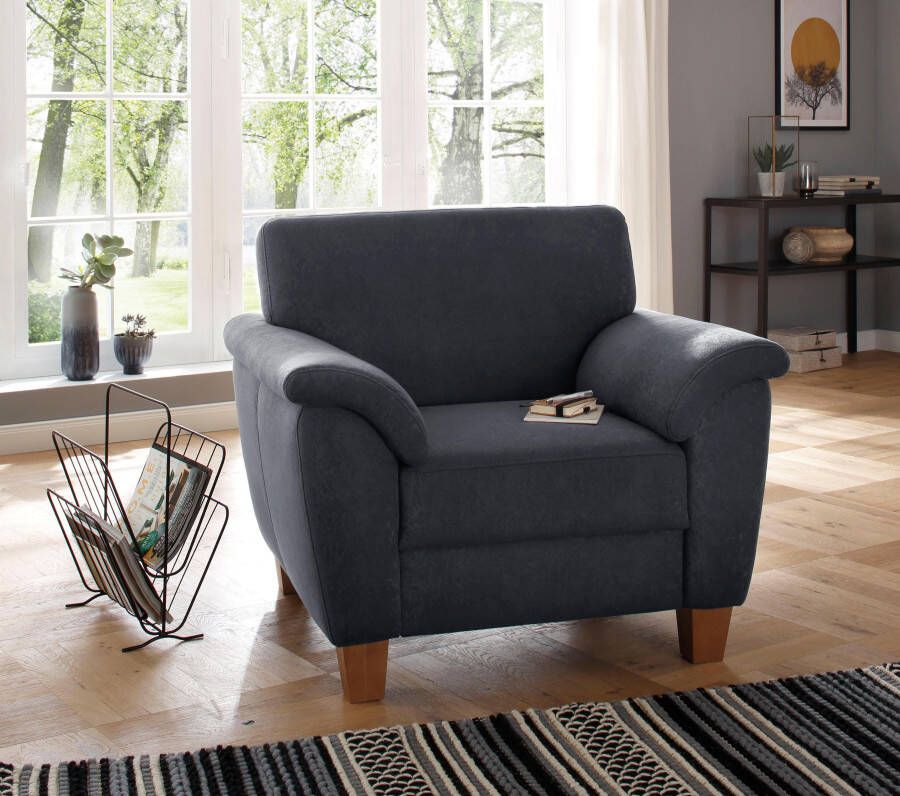 Home affaire Fauteuil Alta met binnenvering en contrastnaad poten beuken eikenkleur