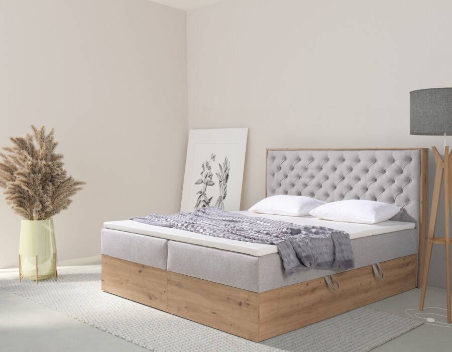 Home affaire Gestoffeerd bed Flero met houtdecor en mooie capitonnage in het hoofdbord (4-delig) - Foto 6