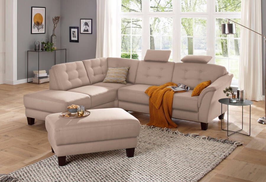 Home affaire Hoekbank Trondheim L-vorm met binnenvering en capitonnage achter poten beuken donker - Foto 6