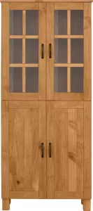 Home affaire Hoge kast Rodby Massief FSC -gecertificeerd hout met 2 glasdeuren en 2 houten deuren met grepen van metaal breedte 75 cm hoogte 170 cm