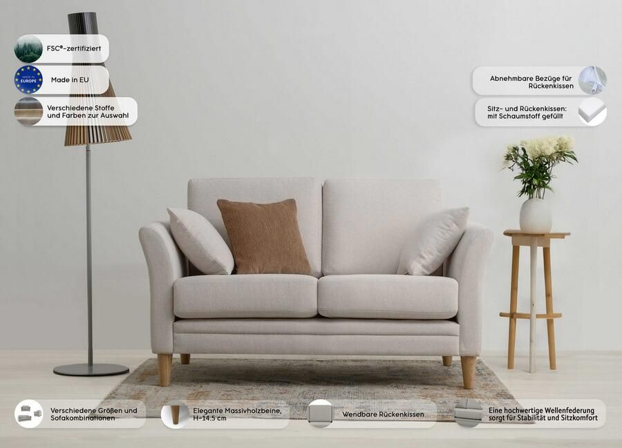 Home affaire 2-zitsbank Arellano breedte 155 cm klassiek ontwerp 2 sierkussens inbegrepen fijn geweven stof