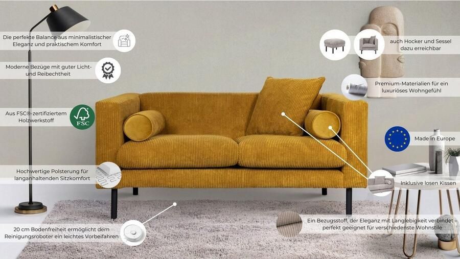 Home affaire 2-zitsbank Lillibeth designbank met golfondersteuning afmetingen B D H: 155 74 83 cm - Foto 6