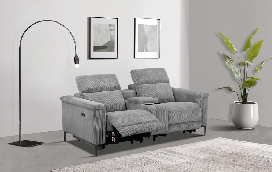 Home affaire 2-zitsbank Lund in cord 2-zits bioscoopbank tv-fauteuil multimedia-sofa USB-A met elektrische of handmatige relaxfunctie bekerhouder en opbergruimte - Foto 9