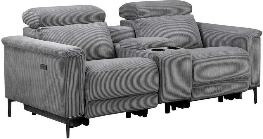 Home affaire 2-zitsbank Lund in cord 2-zits bioscoopbank tv-fauteuil multimedia-sofa USB-A met elektrische of handmatige relaxfunctie bekerhouder en opbergruimte - Foto 7