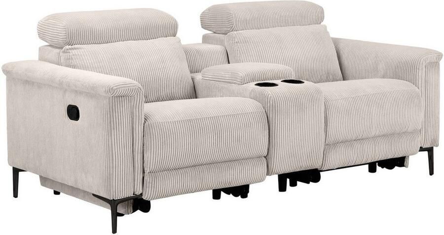 Home affaire 2-zitsbank Lund in cord 2-zits bioscoopbank tv-fauteuil multimedia-sofa USB-A met elektrische of handmatige relaxfunctie bekerhouder en opbergruimte - Foto 8