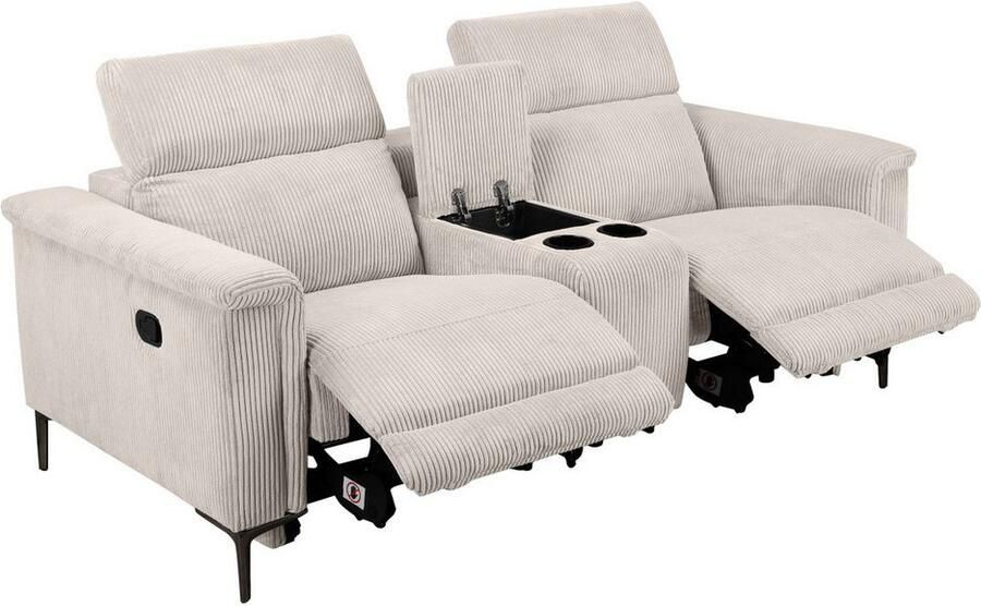 Home affaire 2-zitsbank Lund in cord 2-zits bioscoopbank tv-fauteuil multimedia-sofa USB-A met elektrische of handmatige relaxfunctie bekerhouder en opbergruimte - Foto 5
