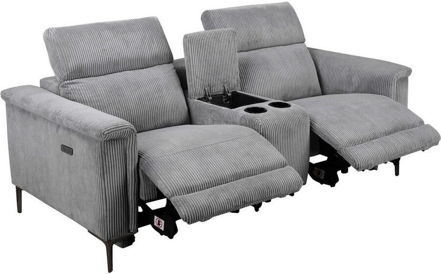 Home affaire 2-zitsbank Lund in cord 2-zits bioscoopbank tv-fauteuil multimedia-sofa USB-A met elektrische of handmatige relaxfunctie bekerhouder en opbergruimte - Foto 5