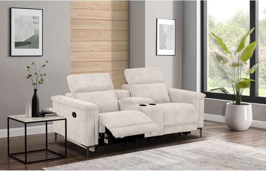 Home affaire 2-zitsbank Lund in cord 2-zits bioscoopbank tv-fauteuil multimedia-sofa USB-A met elektrische of handmatige relaxfunctie bekerhouder en opbergruimte - Foto 4