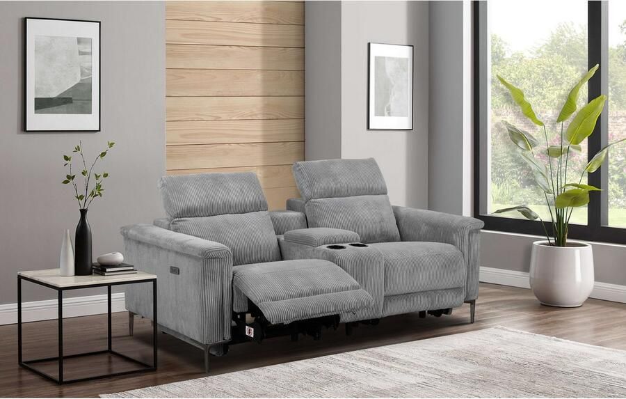 Home affaire 2-zitsbank Lund in cord 2-zits bioscoopbank tv-fauteuil multimedia-sofa USB-A met elektrische of handmatige relaxfunctie bekerhouder en opbergruimte - Foto 4