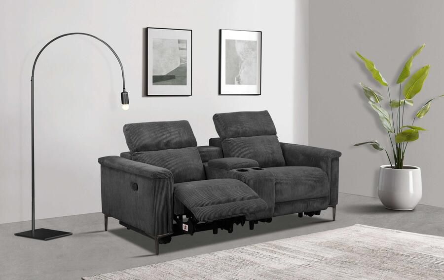 Home affaire 2-zitsbank Lund in cord 2-zits bioscoopbank tv-fauteuil multimedia-sofa USB-A met elektrische of handmatige relaxfunctie bekerhouder en opbergruimte - Foto 9