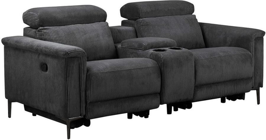 Home affaire 2-zitsbank Lund in cord 2-zits bioscoopbank tv-fauteuil multimedia-sofa USB-A met elektrische of handmatige relaxfunctie bekerhouder en opbergruimte - Foto 7