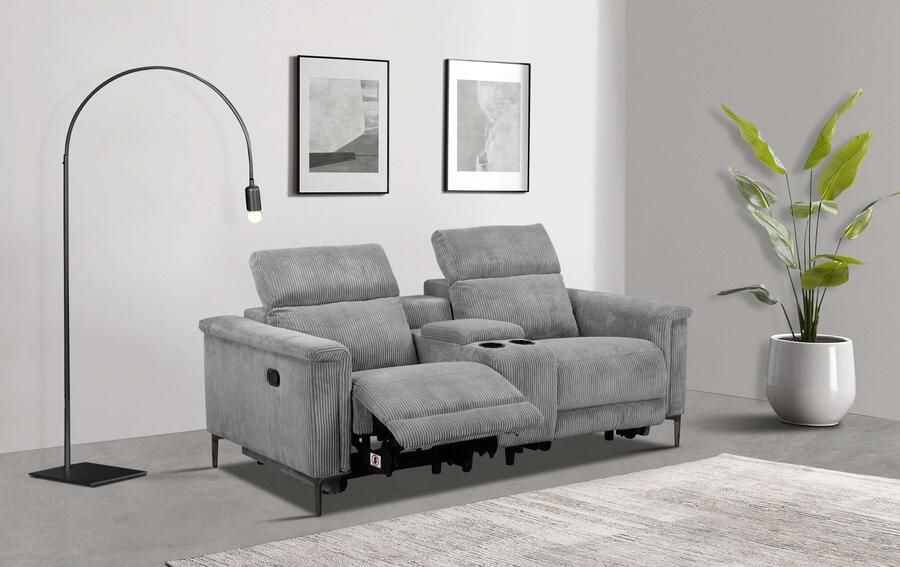 Home affaire 2-zitsbank Lund in cord 2-zits bioscoopbank tv-fauteuil multimedia-sofa USB-A met elektrische of handmatige relaxfunctie bekerhouder en opbergruimte - Foto 9