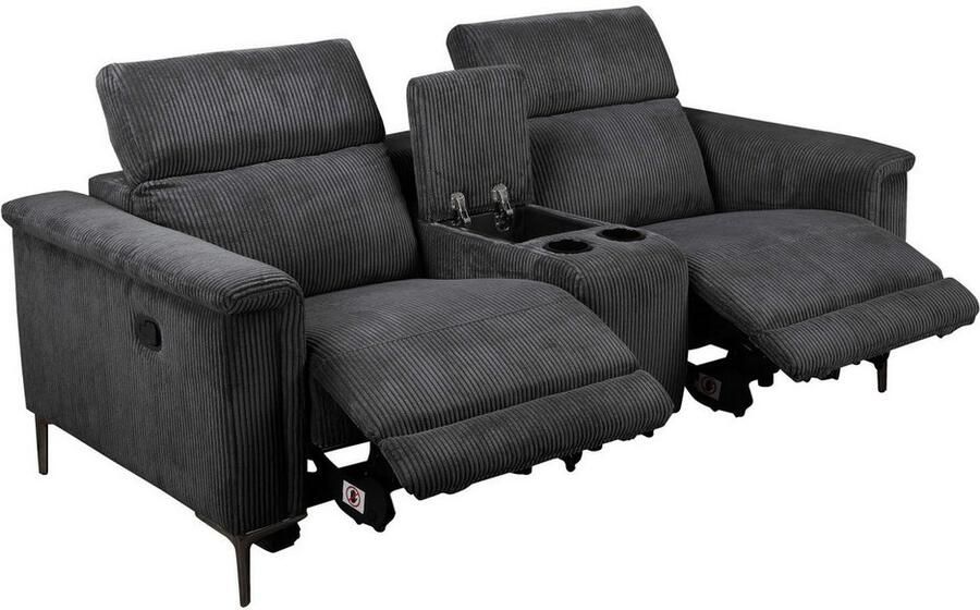 Home affaire 2-zitsbank Lund in cord 2-zits bioscoopbank tv-fauteuil multimedia-sofa USB-A met elektrische of handmatige relaxfunctie bekerhouder en opbergruimte - Foto 5