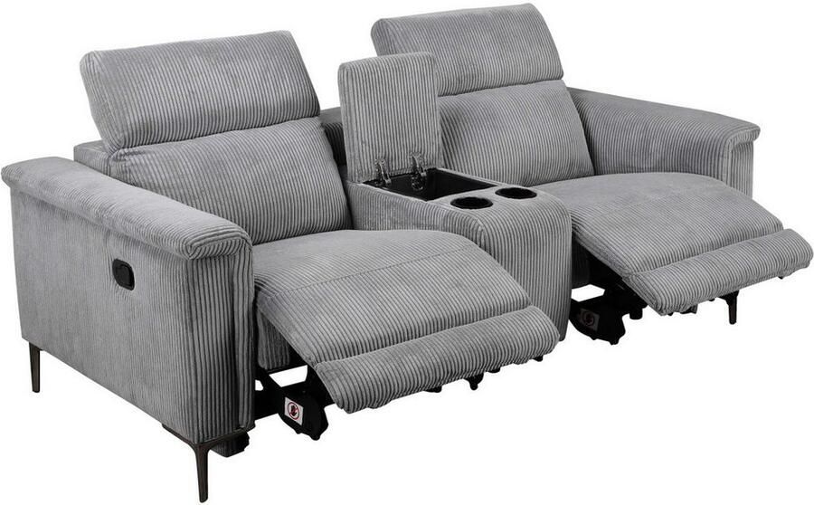 Home affaire 2-zitsbank Lund in cord 2-zits bioscoopbank tv-fauteuil multimedia-sofa USB-A met elektrische of handmatige relaxfunctie bekerhouder en opbergruimte - Foto 5