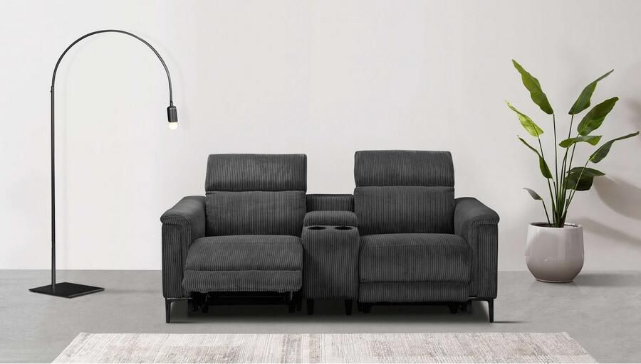 Home affaire 2-zitsbank Lund in cord 2-zits bioscoopbank tv-fauteuil multimedia-sofa USB-A met elektrische of handmatige relaxfunctie bekerhouder en opbergruimte - Foto 6