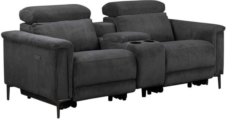 Home affaire 2-zitsbank Lund in cord 2-zits bioscoopbank tv-fauteuil multimedia-sofa USB-A met elektrische of handmatige relaxfunctie bekerhouder en opbergruimte - Foto 7