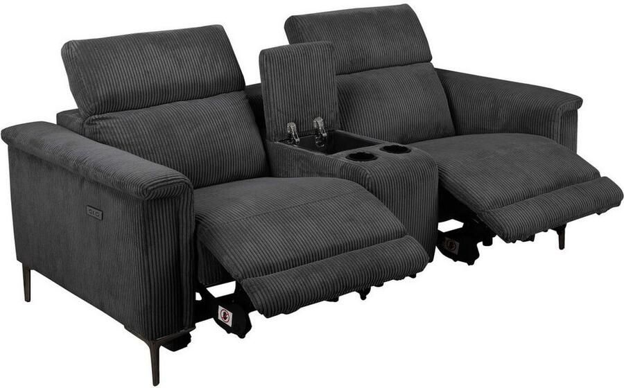 Home affaire 2-zitsbank Lund in cord 2-zits bioscoopbank tv-fauteuil multimedia-sofa USB-A met elektrische of handmatige relaxfunctie bekerhouder en opbergruimte - Foto 5