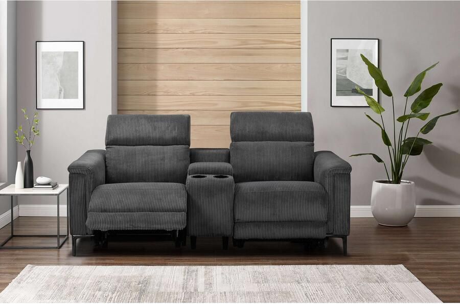 Home affaire 2-zitsbank Lund in cord 2-zits bioscoopbank tv-fauteuil multimedia-sofa USB-A met elektrische of handmatige relaxfunctie bekerhouder en opbergruimte - Foto 3