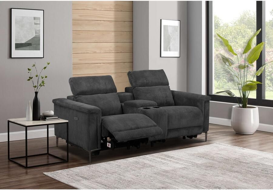 Home affaire 2-zitsbank Lund in cord 2-zits bioscoopbank tv-fauteuil multimedia-sofa USB-A met elektrische of handmatige relaxfunctie bekerhouder en opbergruimte - Foto 2