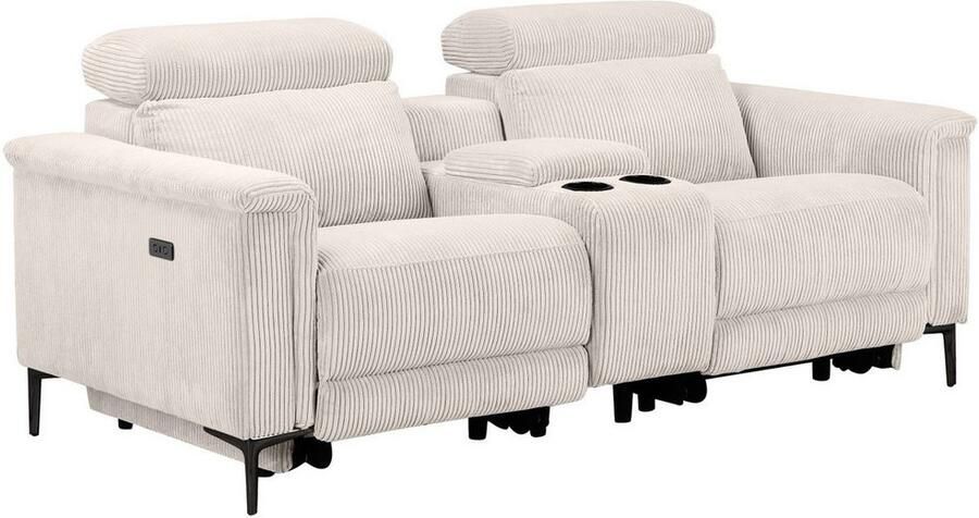 Home affaire 2-zitsbank Lund in cord 2-zits bioscoopbank tv-fauteuil multimedia-sofa USB-A met elektrische of handmatige relaxfunctie bekerhouder en opbergruimte - Foto 8