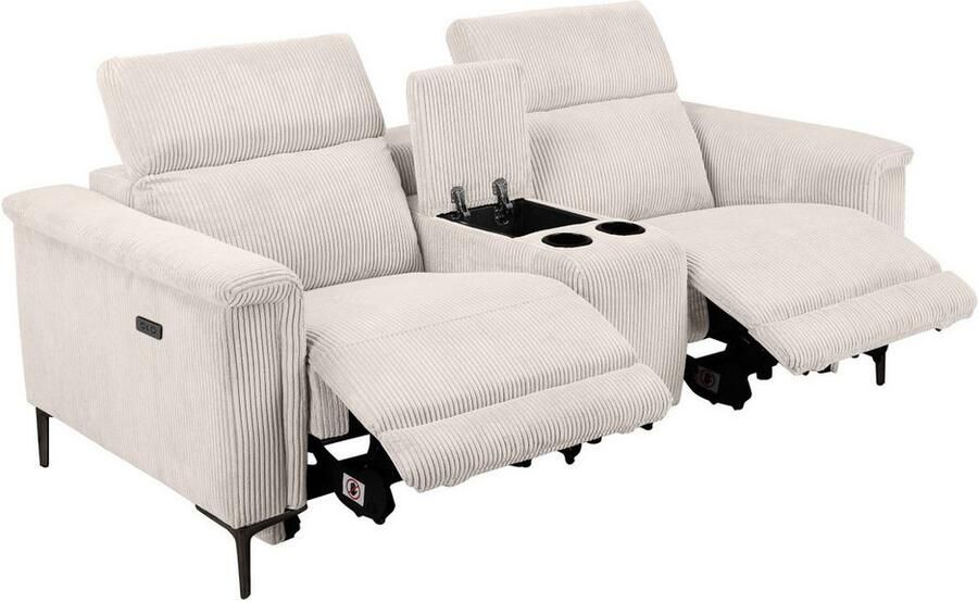 Home affaire 2-zitsbank Lund in cord 2-zits bioscoopbank tv-fauteuil multimedia-sofa USB-A met elektrische of handmatige relaxfunctie bekerhouder en opbergruimte - Foto 5