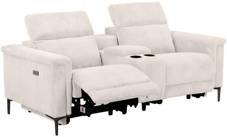 Home affaire 2-zitsbank Lund in cord 2-zits bioscoopbank tv-fauteuil multimedia-sofa USB-A met elektrische of handmatige relaxfunctie bekerhouder en opbergruimte - Foto 7