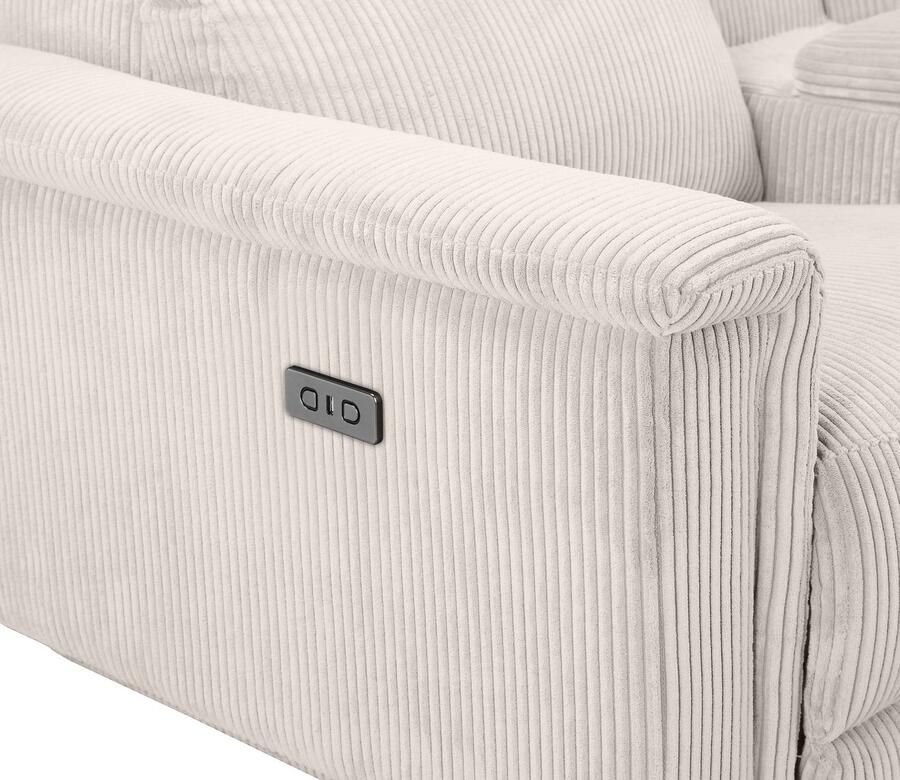 Home affaire 2-zitsbank Lund in cord 2-zits bioscoopbank tv-fauteuil multimedia-sofa USB-A met elektrische of handmatige relaxfunctie bekerhouder en opbergruimte