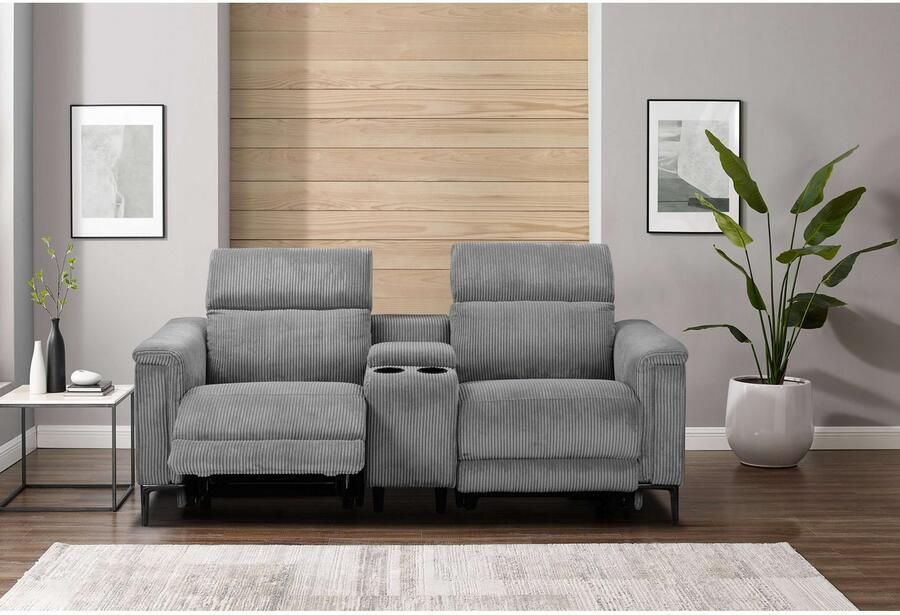 Home affaire 2-zitsbank Lund in cord 2-zits bioscoopbank tv-fauteuil multimedia-sofa USB-A met elektrische of handmatige relaxfunctie bekerhouder en opbergruimte - Foto 2