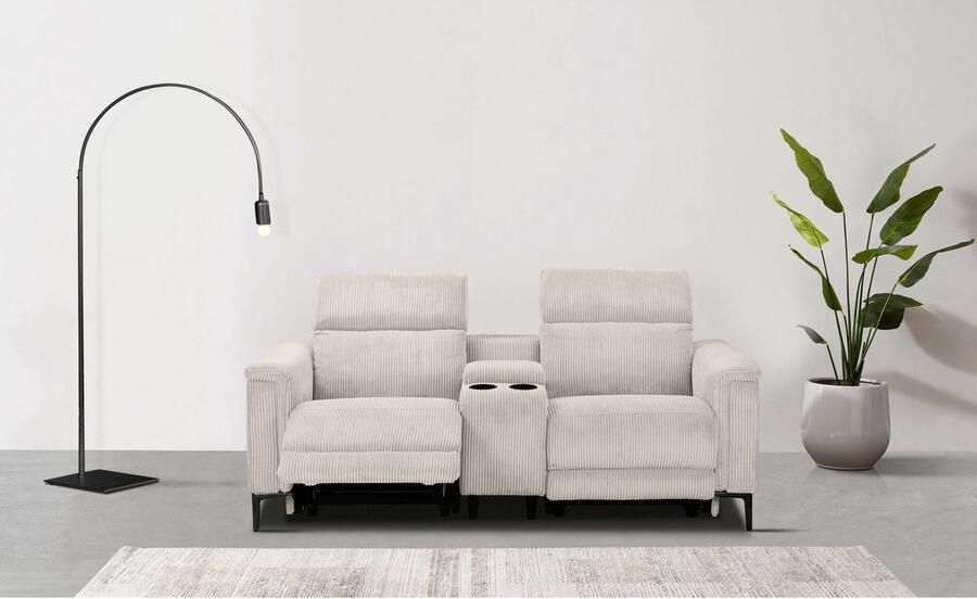Home affaire 2-zitsbank Lund in cord 2-zits bioscoopbank tv-fauteuil multimedia-sofa USB-A met elektrische of handmatige relaxfunctie bekerhouder en opbergruimte - Foto 6