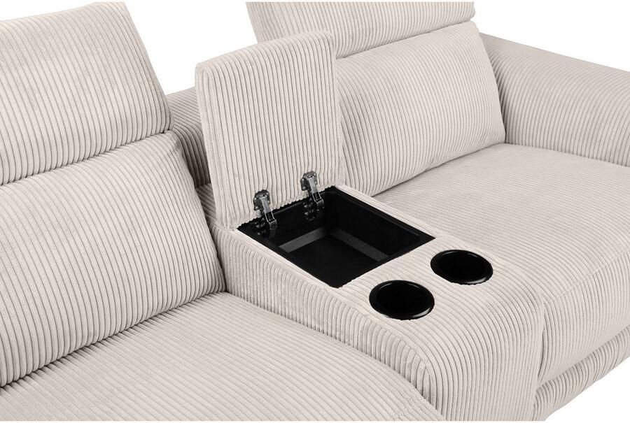 Home affaire 2-zitsbank Lund in cord 2-zits bioscoopbank tv-fauteuil multimedia-sofa USB-A met elektrische of handmatige relaxfunctie bekerhouder en opbergruimte - Foto 3