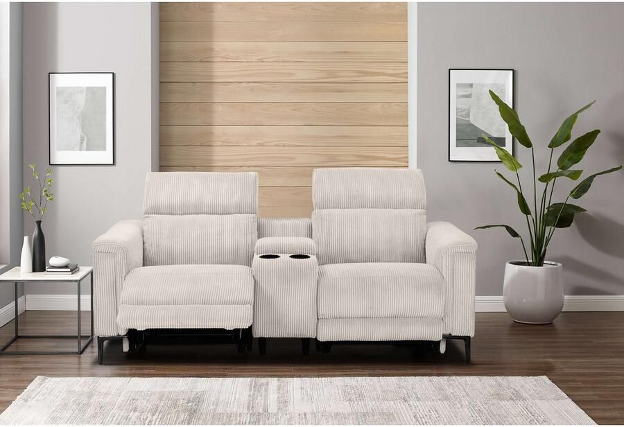 Home affaire 2-zitsbank Lund in cord 2-zits bioscoopbank tv-fauteuil multimedia-sofa USB-A met elektrische of handmatige relaxfunctie bekerhouder en opbergruimte - Foto 2