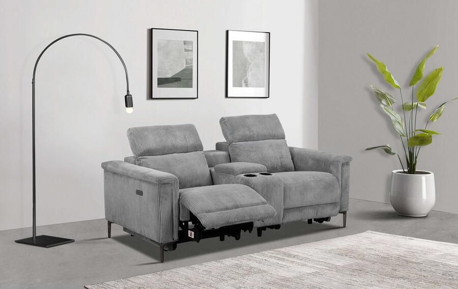 Home affaire 2-zitsbank Lund in cord 2-zits bioscoopbank tv-fauteuil multimedia-sofa USB-A met elektrische of handmatige relaxfunctie bekerhouder en opbergruimte - Foto 7