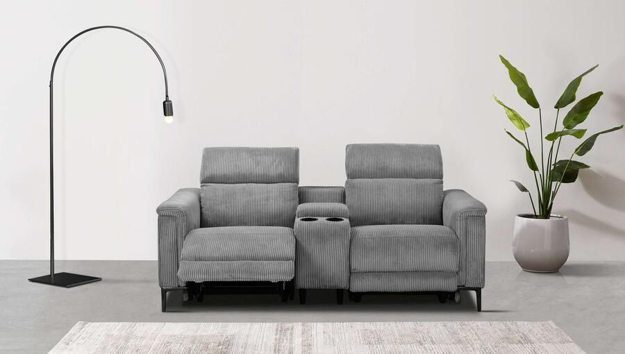 Home affaire 2-zitsbank Lund in cord 2-zits bioscoopbank tv-fauteuil multimedia-sofa USB-A met elektrische of handmatige relaxfunctie bekerhouder en opbergruimte - Foto 7