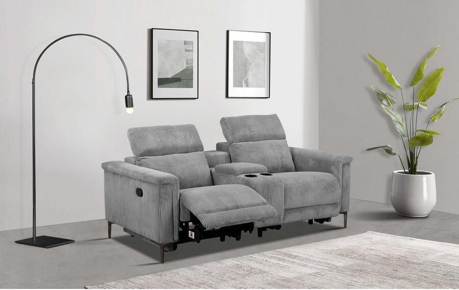 Home affaire 2-zitsbank Lund in cord 2-zits bioscoopbank tv-fauteuil multimedia-sofa USB-A met elektrische of handmatige relaxfunctie bekerhouder en opbergruimte - Foto 5