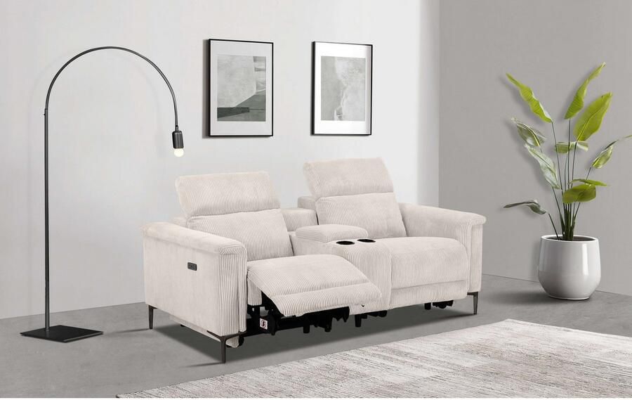 Home affaire 2-zitsbank Lund in cord 2-zits bioscoopbank tv-fauteuil multimedia-sofa USB-A met elektrische of handmatige relaxfunctie bekerhouder en opbergruimte - Foto 5
