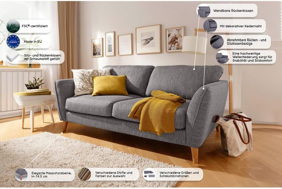 Home affaire 2-zitsbank MARSEILLE compact bank 170 cm cord vlakke weefsel structuur geweven stof - Foto 4