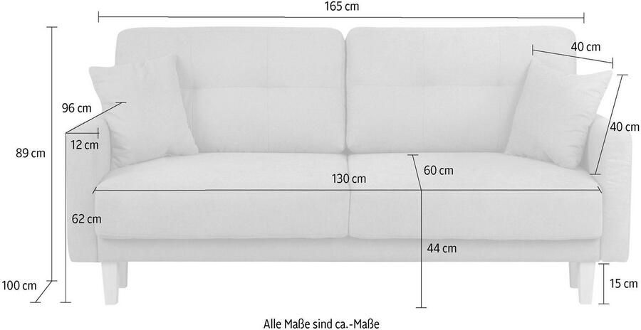 Home affaire 2-zitsbank TRIPLO met golfsysteem afmetingen B D H: 165 100 89 cm Bank met stiksel in het ruggebied incl. rugkussen en sierkussen - Foto 3